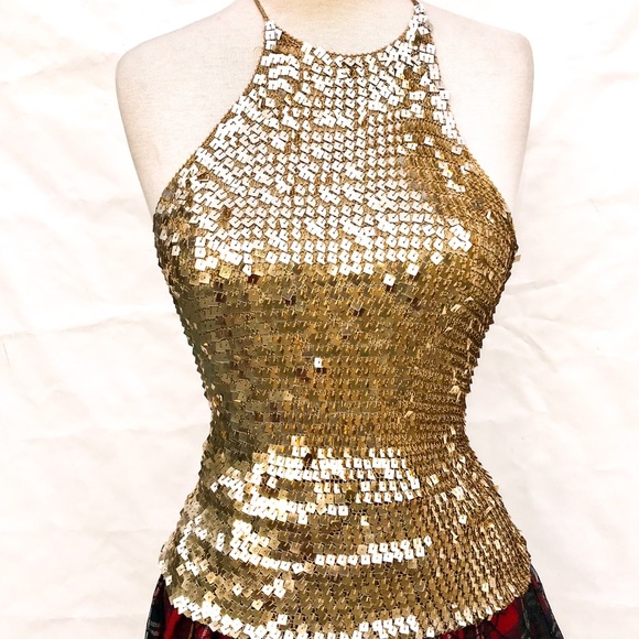 gold sequin halter top